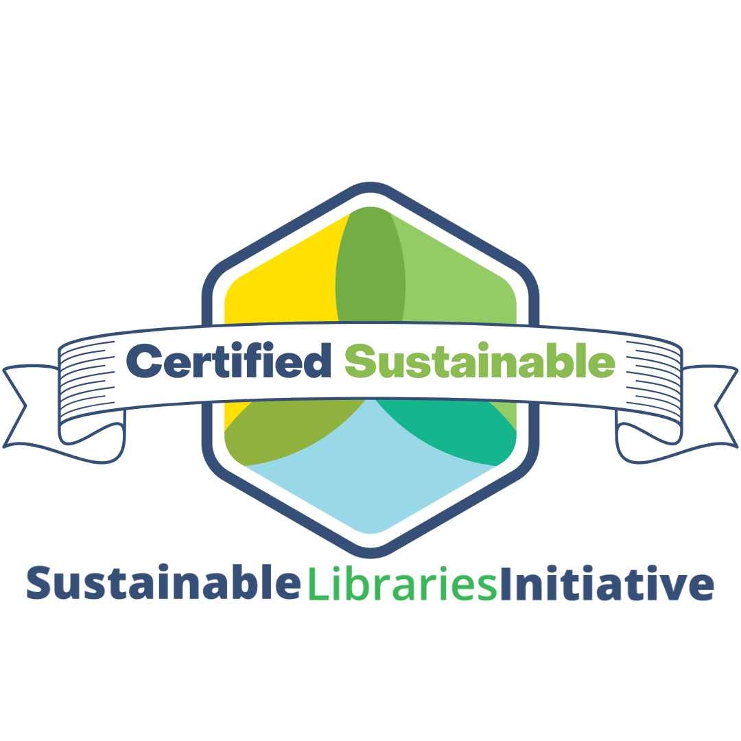 yellow green blue venn diagram with the words Sustainable Libraries Initiative. A banner has the words Certified Sustainable.